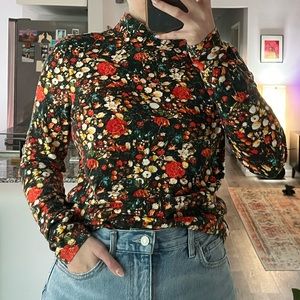 Floral Button Turtleneck
